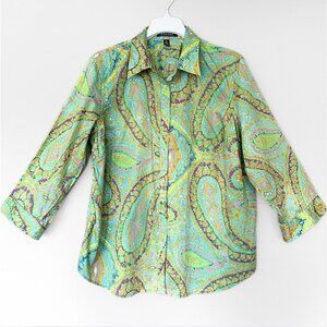 Lauren Ralph Lauren Bright Colorful Button Shirt Women 1X Paisley Long Sleeve